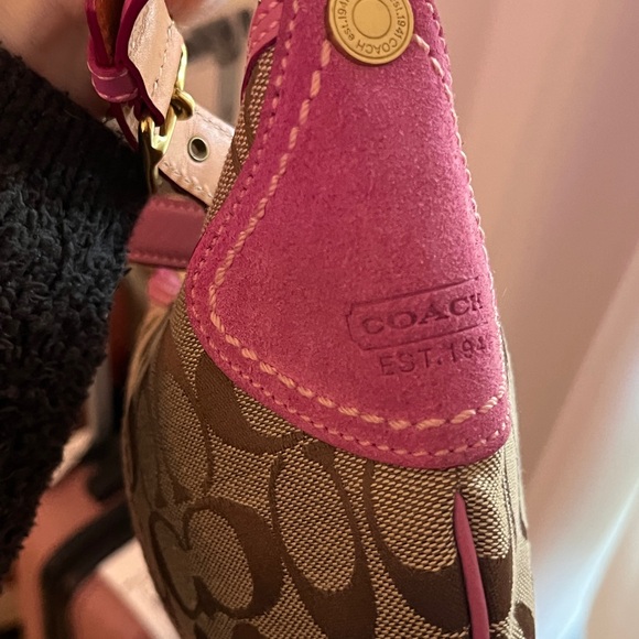 Coach Signature Brown and Pink Shoulder Bag - Picture 2 of 3